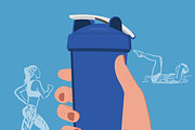 hand holding protein shaker 