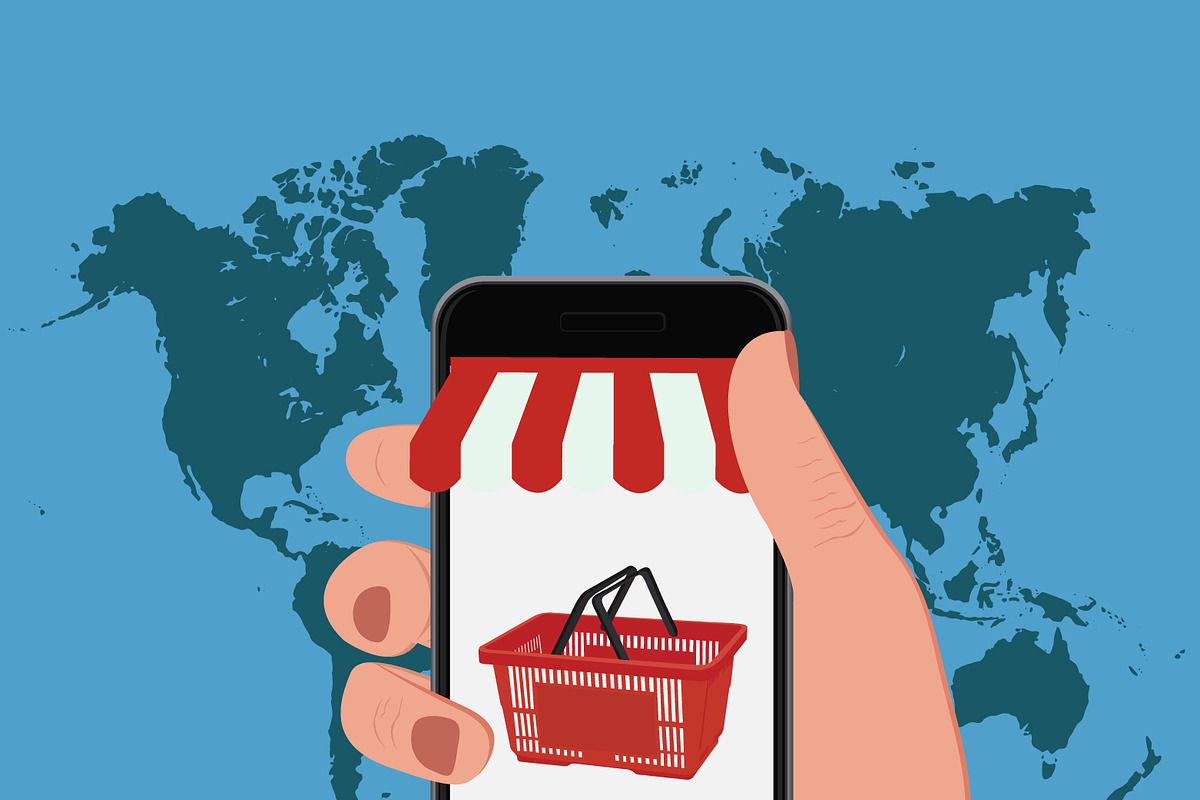 shopping with mobile phone in Illustrations - product preview 8