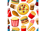 Fast food lunch seamless pattern