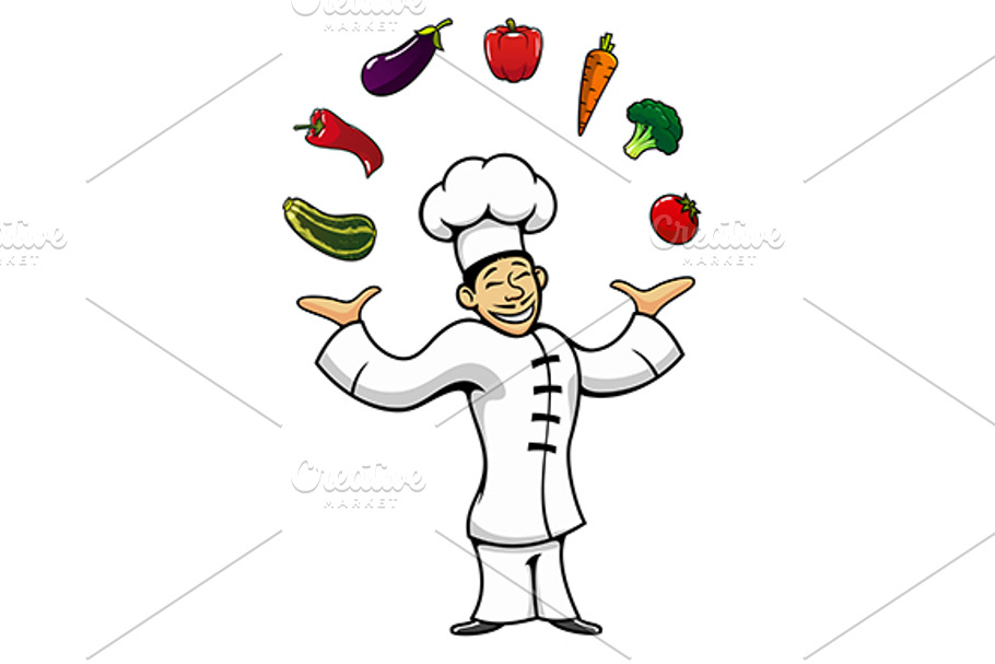 Asian chef juggling by vegetables in Graphics - product preview 8