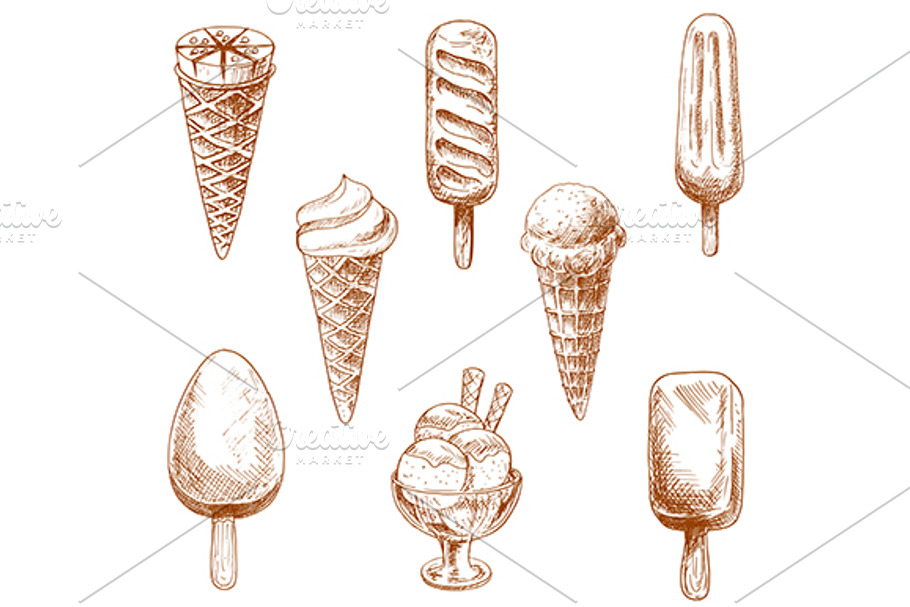 Ice cream cones sketches in Graphics - product preview 8