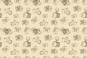 Vintage photo camera doodle pattern