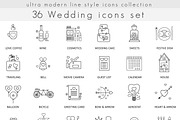 36 Wedding ultra modern line icons.