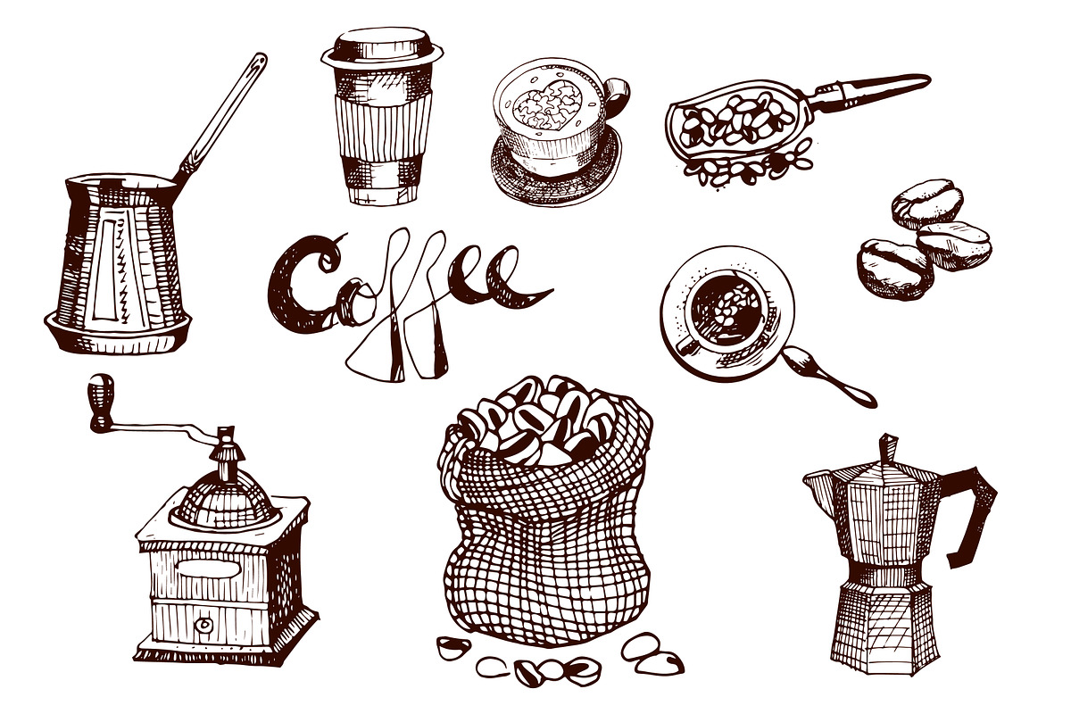 Coffee Hand Drawn Set in Objects - product preview 8