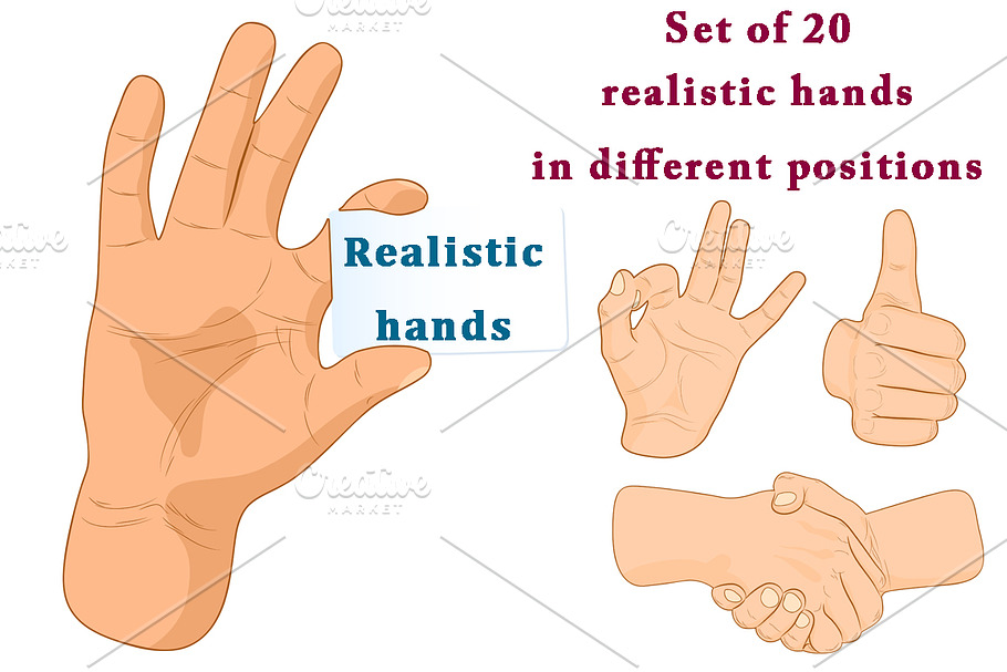 Set of 20 realistic hands. in Objects - product preview 8