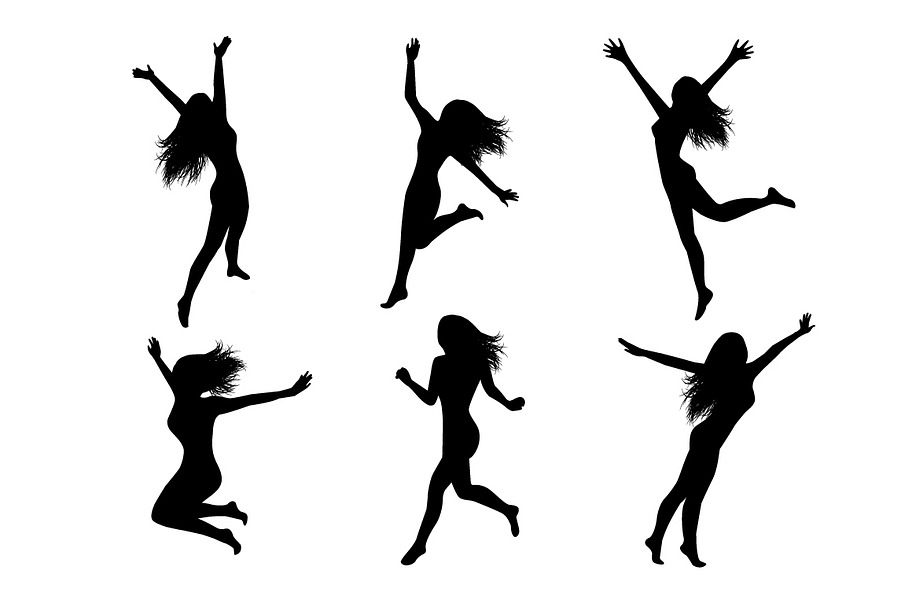Set silhouettes of jumping women in Graphics - product preview 8