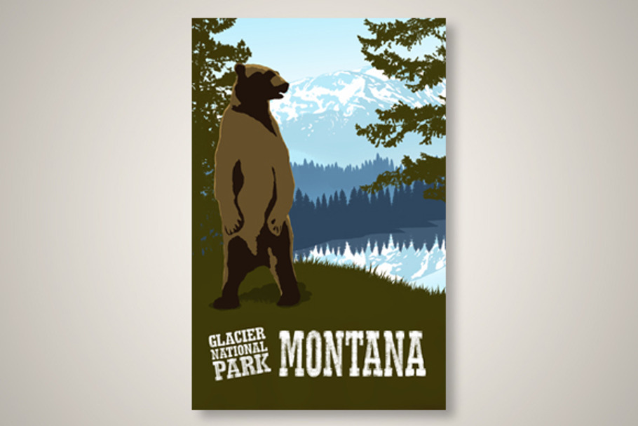 Glacier Park Montana Travel Poster in Illustrations - product preview 8