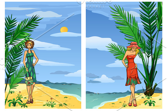 Elegant women on the beach in Illustrations - product preview 1