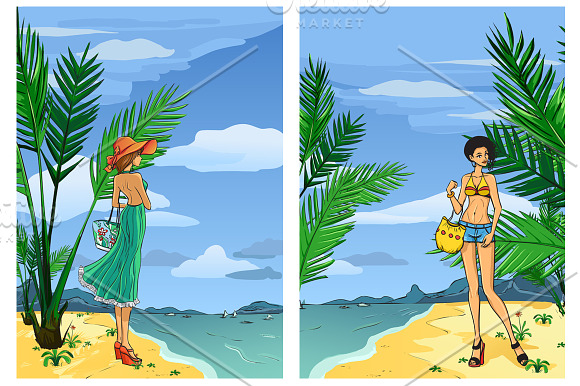 Elegant women on the beach in Illustrations - product preview 2