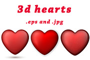 3d hearts - set of 3 models