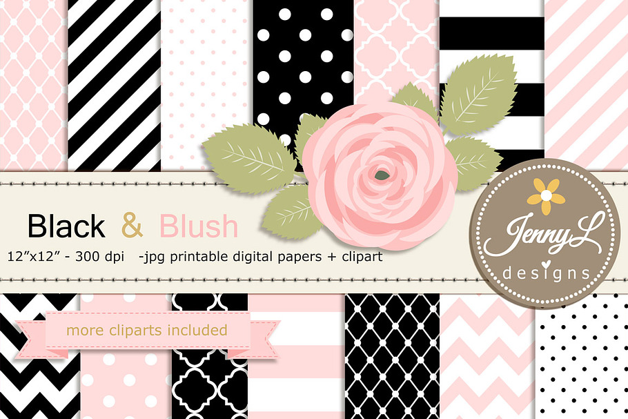 Black and Pink Digital Paper Clipart