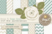Beige and Sage Green Digital Paper