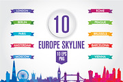 10 Europe skyline. Low Poly