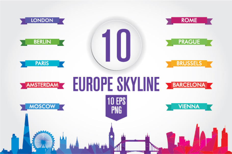 10 Europe skyline. Low Poly in Illustrations - product preview 8