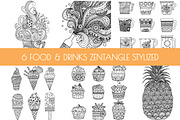 6 Food and Drinks Zentangle-inspired