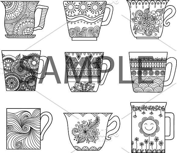 6 Food and Drinks Zentangle-inspired in Illustrations - product preview 3