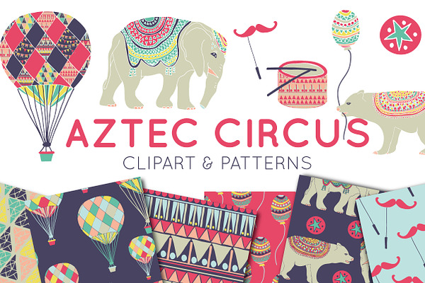 Aztec Circus Clipart & Digital Paper