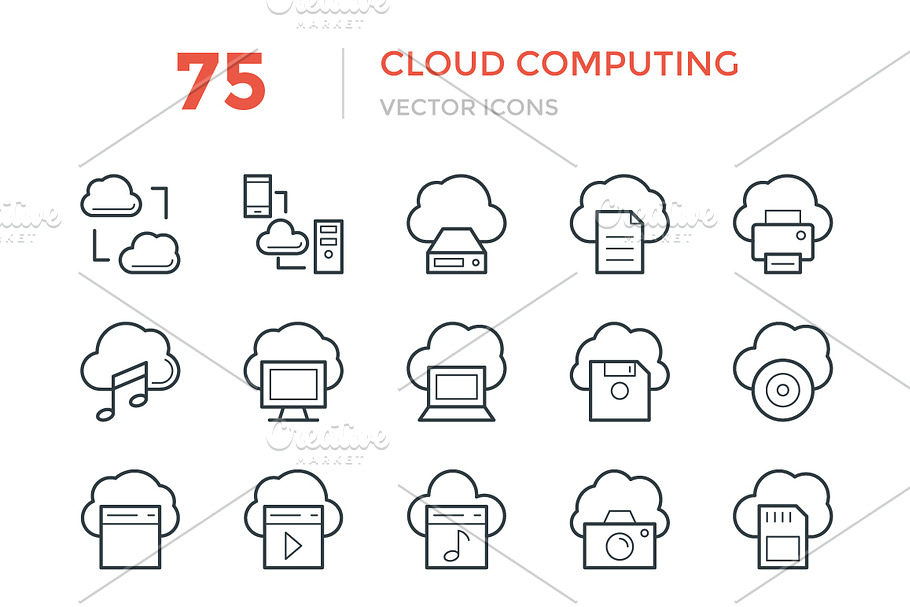 75 Cloud Computing Vector Icons in Graphics - product preview 8