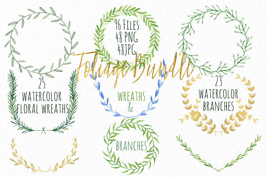 Wreath & branches watercolor in Illustrations - product preview 8