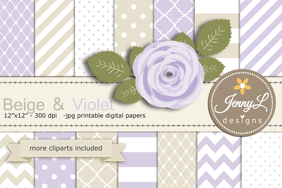 Beige & Violet Digital Paper clipart