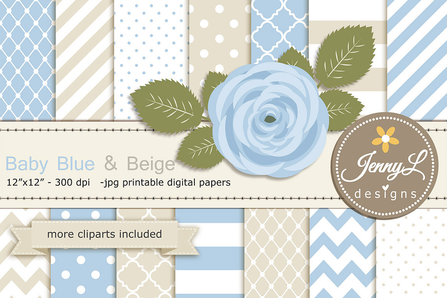Beige & Blue Digital Paper Clipart