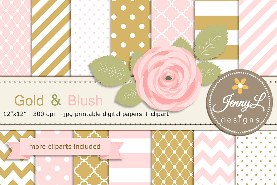 Gold and Blush Pink Digital Paper
