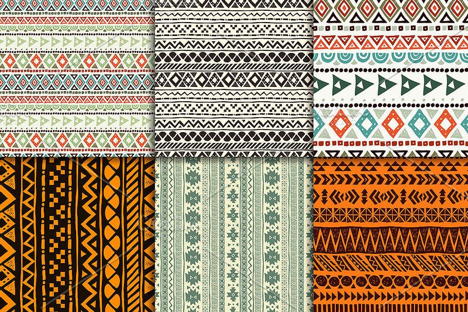 Six aztec seamless patterns