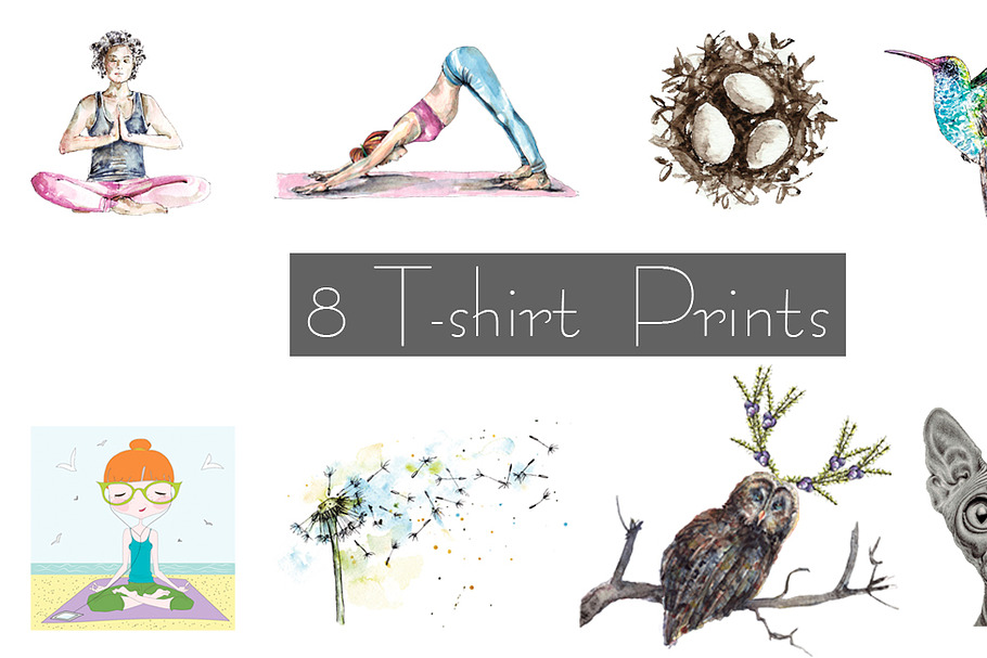 Set of watercolor and vector prints