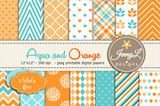 Aqua and Orange Digital Paper