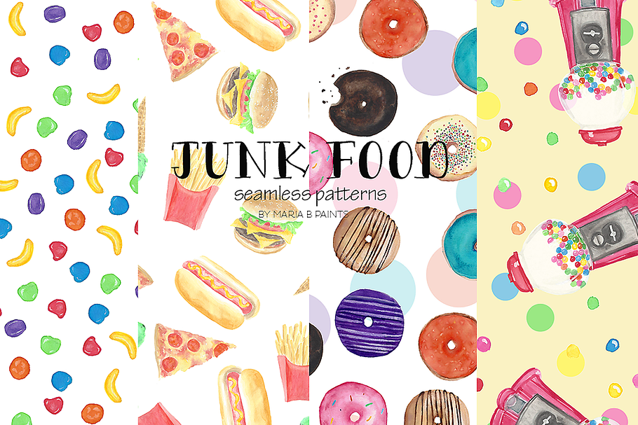 Watercolor Seamless Patterns - Food