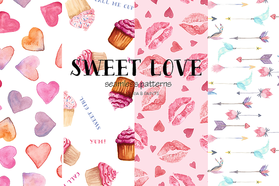 Watercolor Seamless Patterns - Love