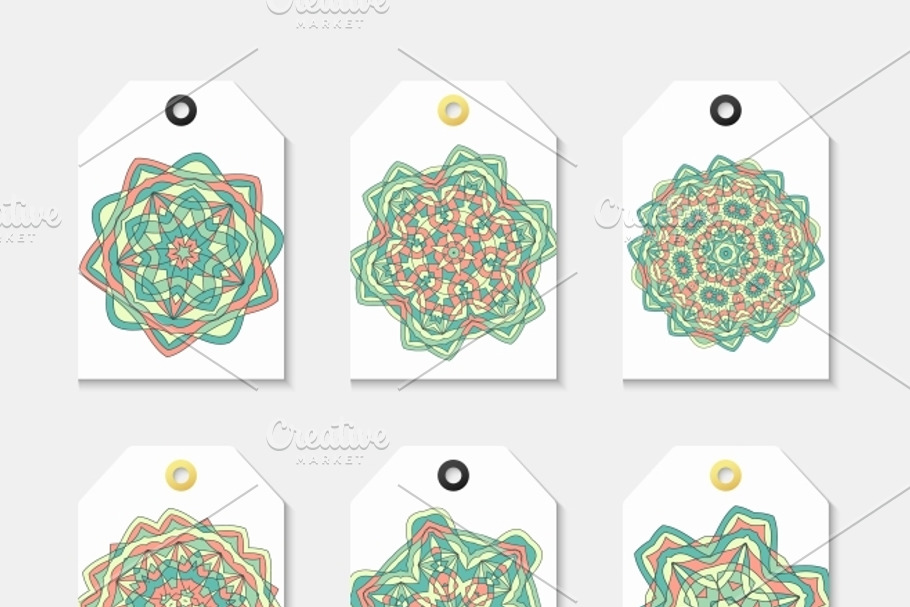 Set of 6 label with the mandala in Objects - product preview 8
