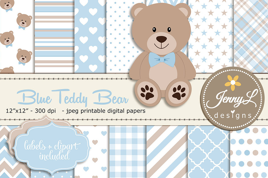 Blue Teddy Bear Digital Paper