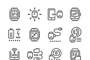 Set line icons of smart watch
