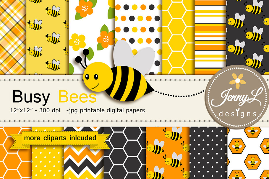 Bee Digital Paper and Clipart