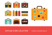 Travel bag Suitcase icons set