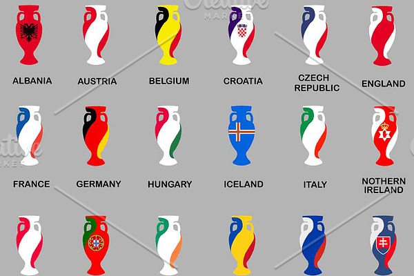 Euro Cup 2016. Vector Flags Icon Set