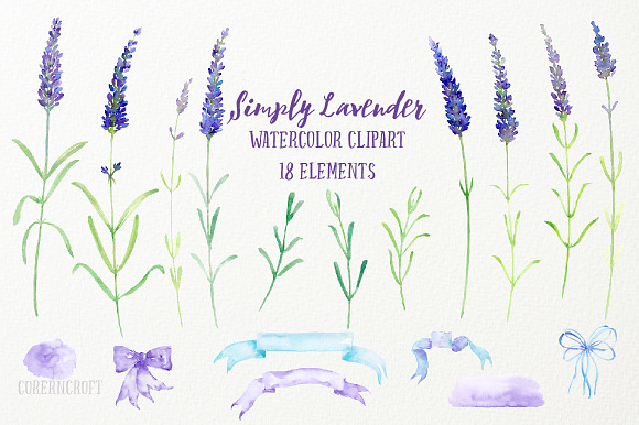 Watercolor Clip Art Simply Lavender in Illustrations - product preview 1