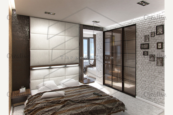 Modern bedroom interior, 3d render