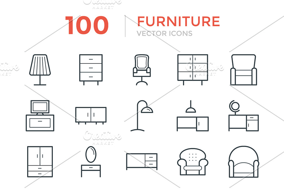 100 Furniture Vector Icons in Cool Icons - product preview 8