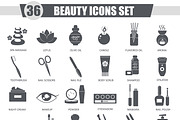 36 Beauty and cosmetics black icons.