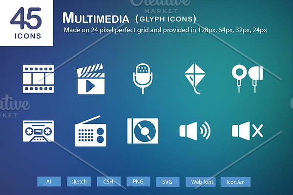 45 Multimedia Glyph Icons