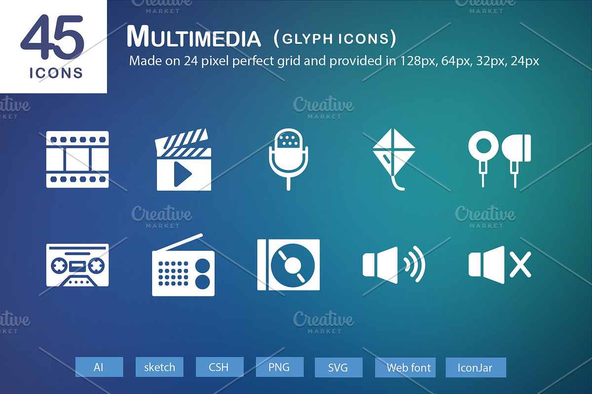 45 Multimedia Glyph Icons in Graphics - product preview 8