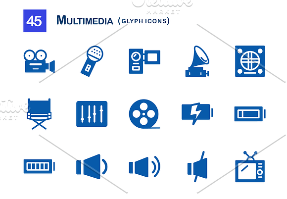 45 Multimedia Glyph Icons in Graphics - product preview 1