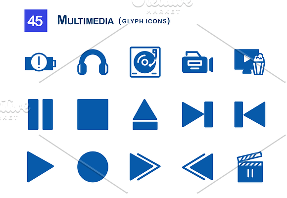 45 Multimedia Glyph Icons in Graphics - product preview 2