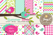 Summer Birds Digital Paper Clipart