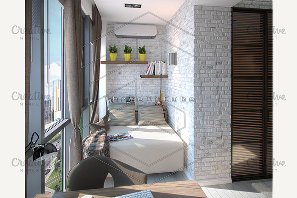 Modern bedroom balcony, 3d render