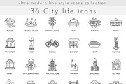 36 Modern City life icons set.