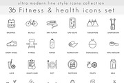 36 Fitness & health line icons set.