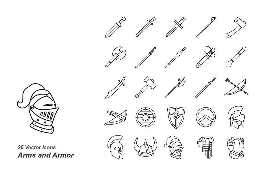 Arms and Armor outlines vector icons